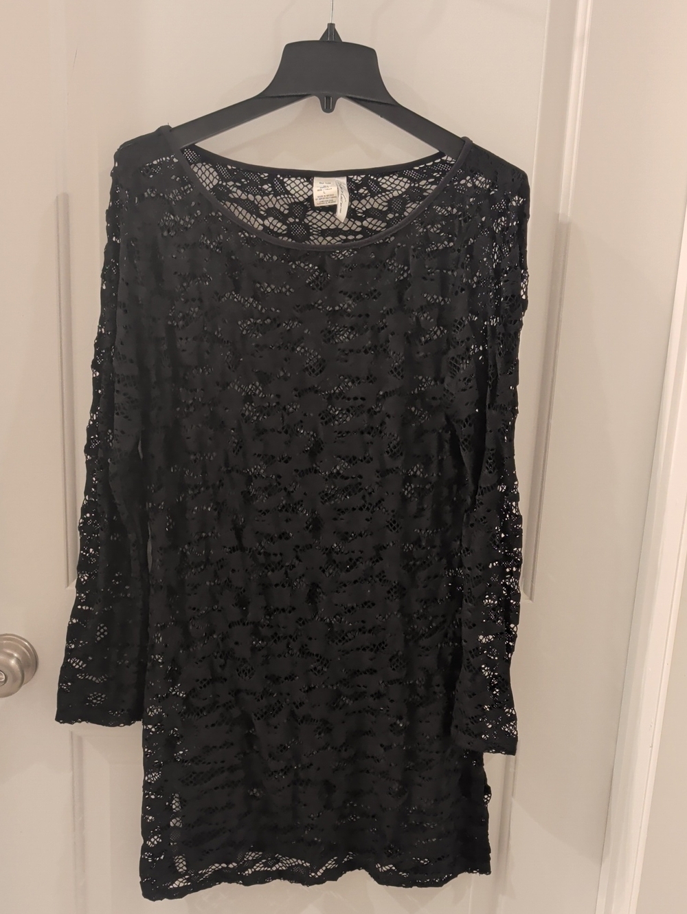 Kenneth Cole New York Black Lace Long-Sleeve Tunic Dress Cover Up Beach Resort